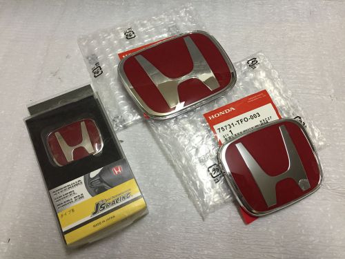 New 06-15 honda civic sedan 4 dr jdm red h emblem front rear steering wheel si e