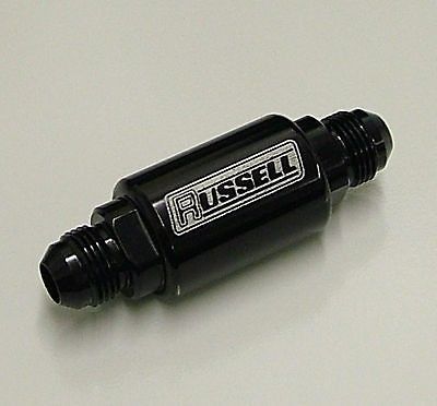 Russell 650103 aluminum in-line fuel filter -8 an black