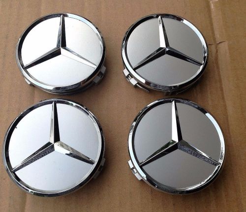 New 4 pcs mercedes silver center wheel hub cap 75mm cover chrome 3&#034; emblem logo