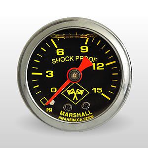 0-15 psi marshall gauge 1.5&#034; diameter liquid 1/8&#034;  midnight chrome pressure gaug