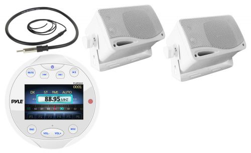 Plmr94w marine usb bluetooth aux radio, antenna, 3.5&#034; marine white box speakers