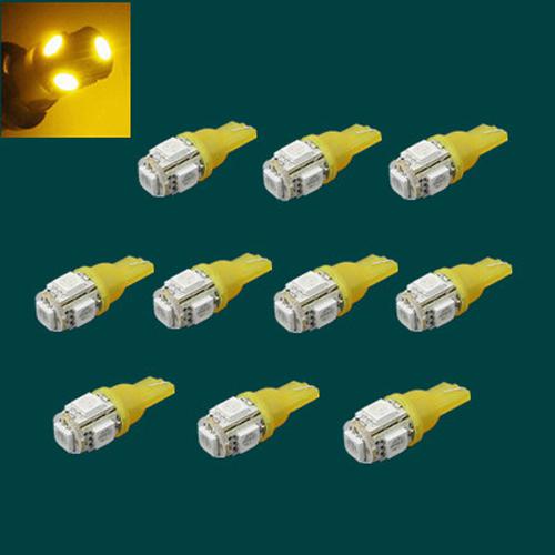 10x yellow amber t10 5smd 5050 side marker light bulbs w5w car led wedge lamps