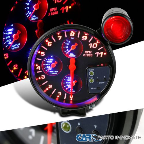 5&#034; 4-in-1 black led 11k rpm tachometer oil water temp pressure gauge+shift light