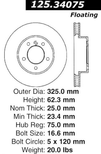 Centric parts 125.34075 front premium brake rotor