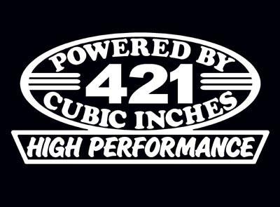 2 high performance 421 cubic inches decal set hp v8 engine emblem stickers