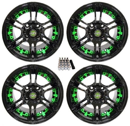 Madjax 14&#034; mirage black/green golf cart wheels/rims yamaha