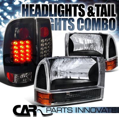 99-04 super duty clear headlights+corner lamps+glossy black led tail lights