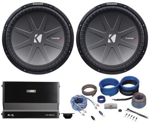 (2) kicker 40cwr154 15&#034; compr15 sub 2400w car subwoofers+mono amplifier+amp kit