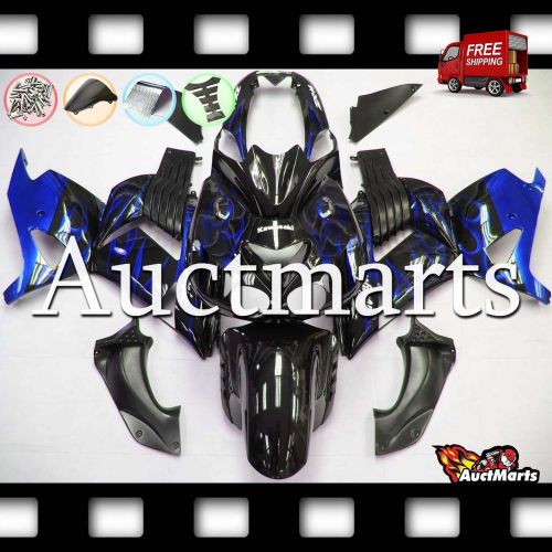 For kawasaki ninja zx-14r 2006-2011 07 08 09 10 fairing blue flames black 3h5 ve