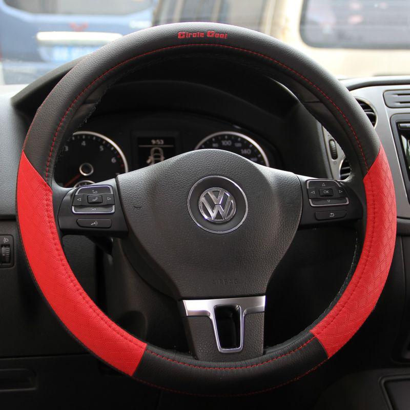 Black & red pvc leather steering wheel cover tc xb golf jetta 14"-15" sport