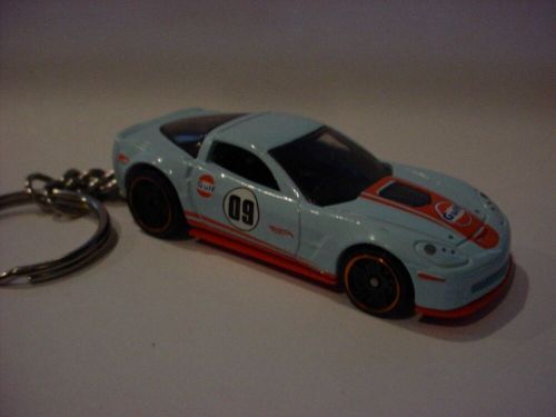 Hot 3d gulf blue chevrolet corvette zr1 custom keychain keyring gm hot wheels