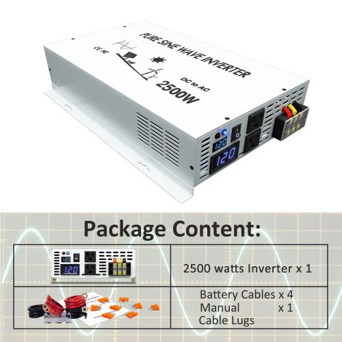 2500w pure sine wave inverter 12v 120v ac solar power generator home motor camp