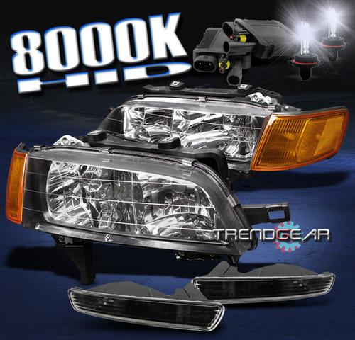 96-97 honda accord crystal black head lights w/8k hid+bumper+amber corner signal