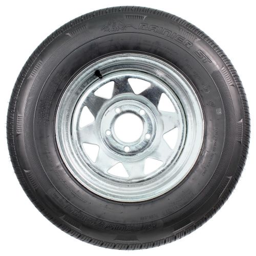 2-pk radial trailer tire on rim st205/75r14 lrd 14&#034; 5 lug spoke wheel galvanized