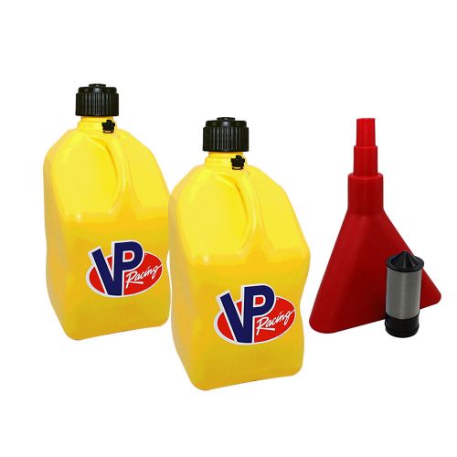 Vp fuel 2 pack yellow square race fuel jug race gas / funnel filter sand rail