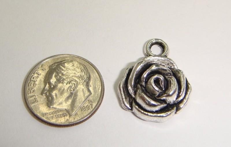 Vintage rose flower silver colored charm no resrve*nr*