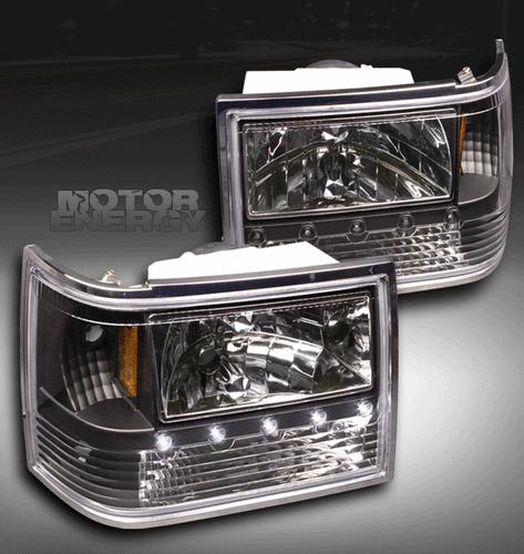 1993-1998 jeep grand cherokee led crystal black headlight+corner+bumper 3in1 set