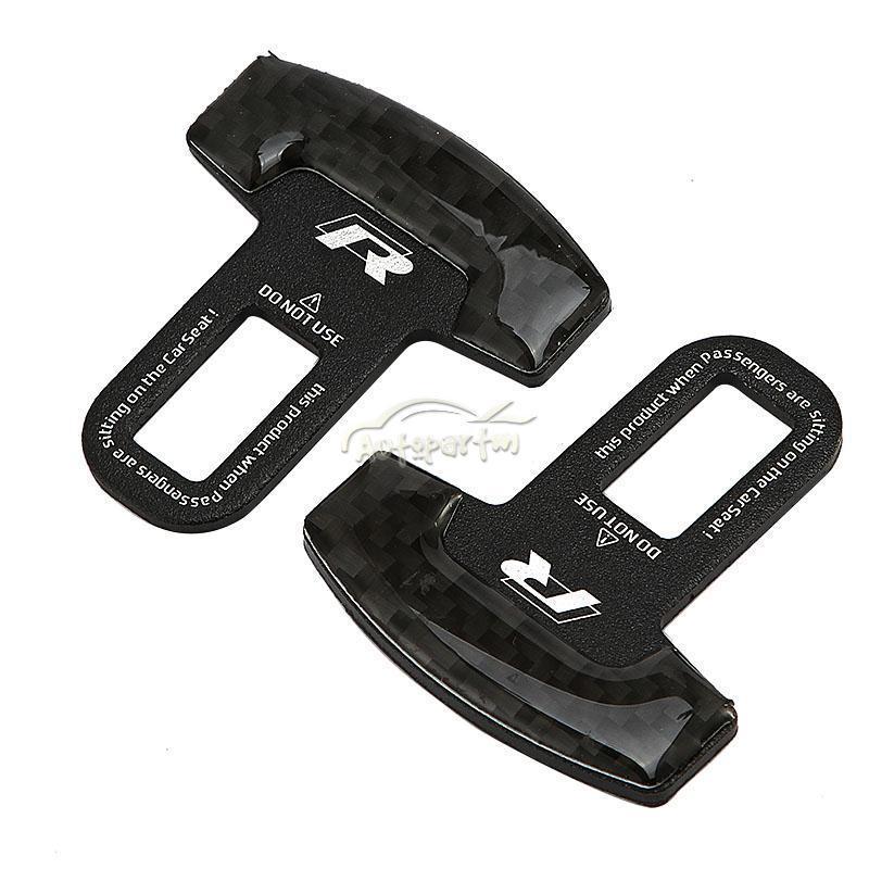 Pair universal real carbon fiber car safty seat belt buckle alarm canceller