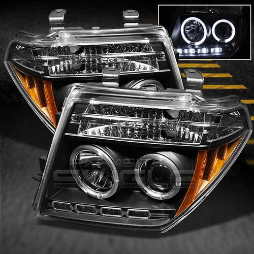 Black 05-08 frontier pathfinder halo projector drl led headlights left+right