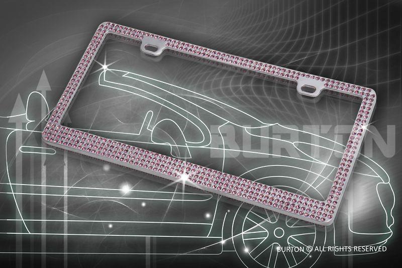 4 row bling purple real crystal embedded chrome license plate frame-d