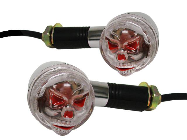 2~chrome skull bullet led turn signals for honda cb vt suzuki gs v-star xs kz vn