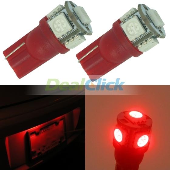 2x red t10 wedge 168 194 921 interior led lamps license plate lights 5 smd bulbs