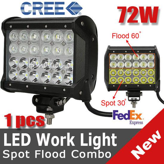 72w 7” quad row cree led spot flood combo work light offroad lamp 24x3w 5040lm