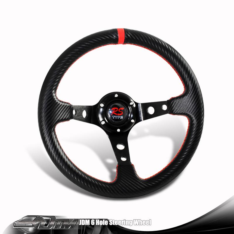 Universal jdm 6-holed 320mm carbon fiber look  pvc leather racing steering wheel