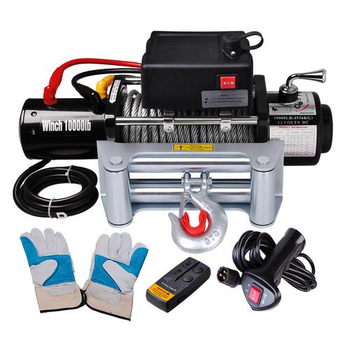 10000lb electric recovery winch w/ remote roller fairlead gloves trailer suv tow