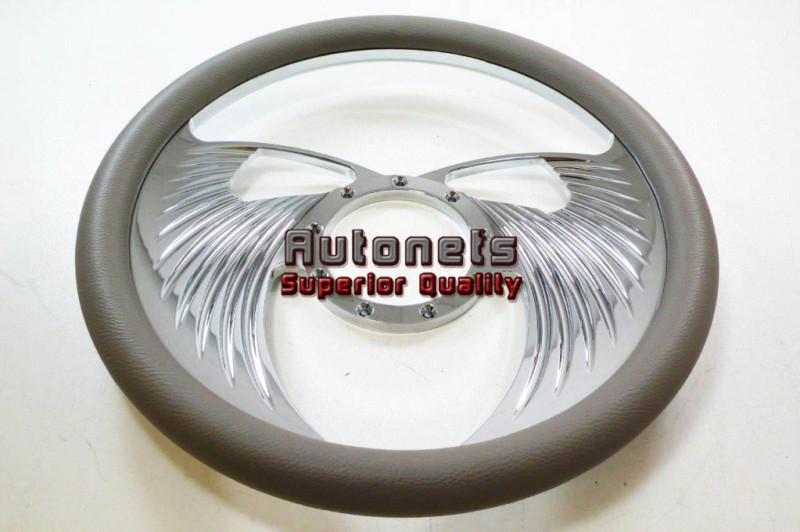 Gray angel wings camaro half wrap leather hot rad rod steering wheel aluminum