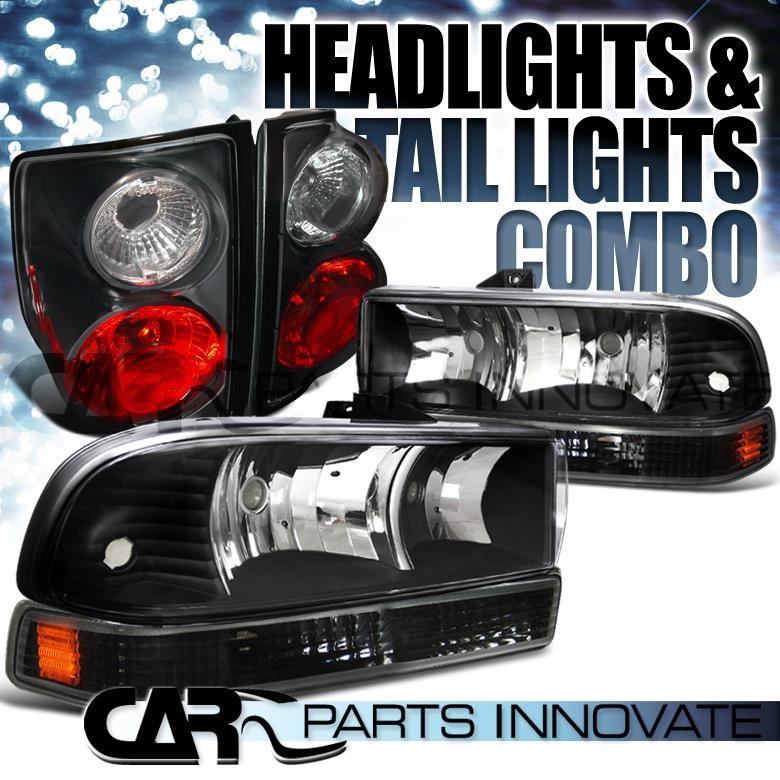 Chevy 98-04 s10 pickup black headlights+bumper lamps+altezza tail brake lights