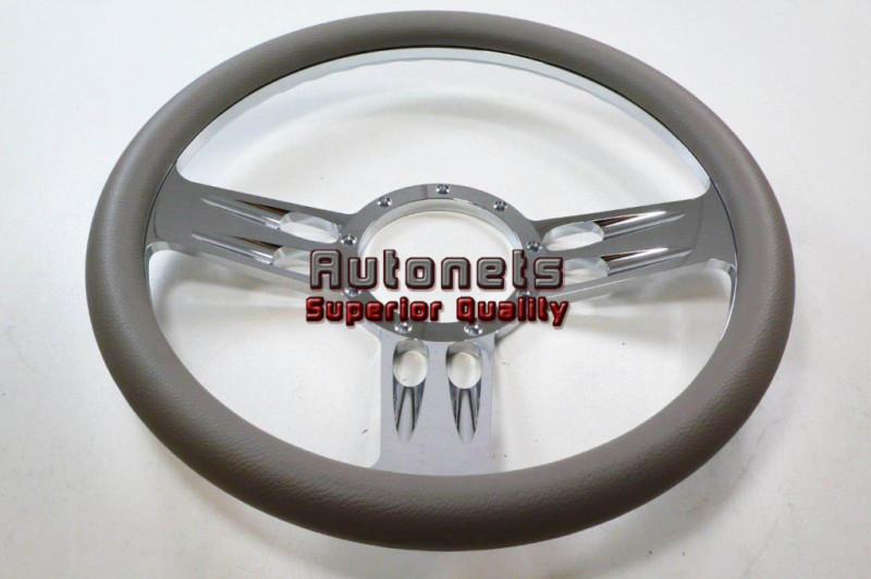 Gray leather 3 slot chevy gm pontiac aluminum steering wheel street hot rat rod