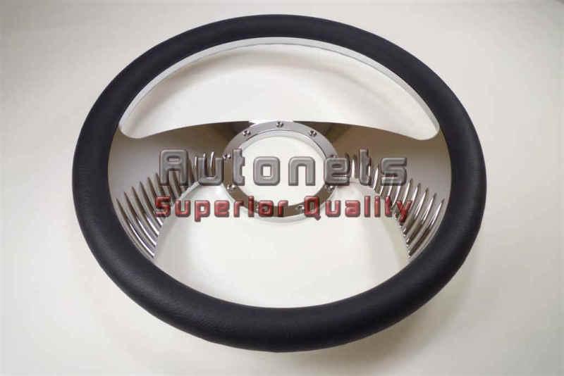 Chevy gm pontiac chrome billet aluminum steering wheel black wrap hot rat rod