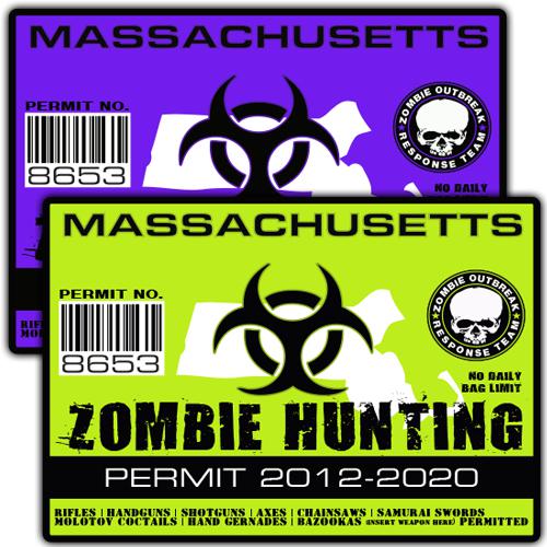 Massachusetts zombie outbreak response team decal hunting permit stickers a