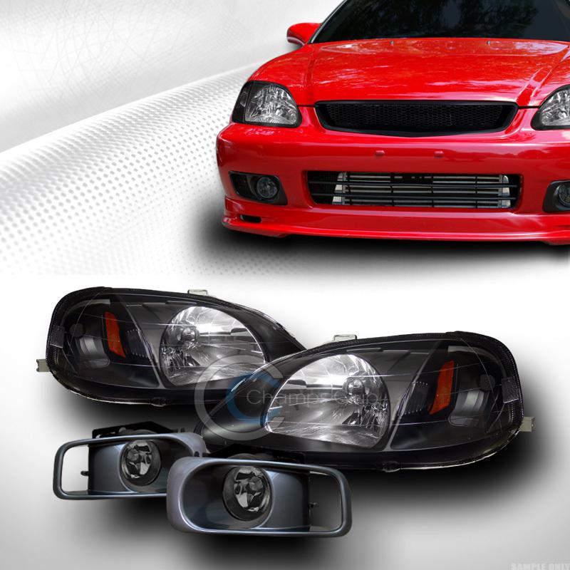 Black head lights signal amber dy+fog lamps w/switch smoke 99-00 honda civic ek9