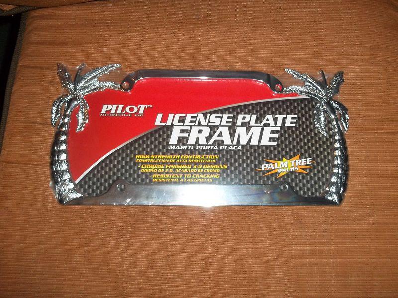 3d palm tree chrome finish license plate frame 