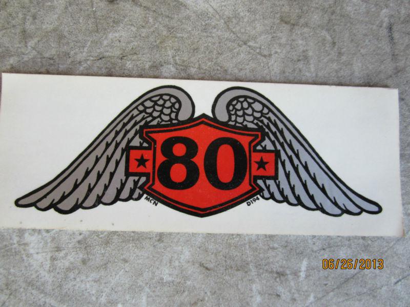 Vintage harley shovelhead 80 wings decal ,sticker ,large 7" x 2 1/2" ,80 in.