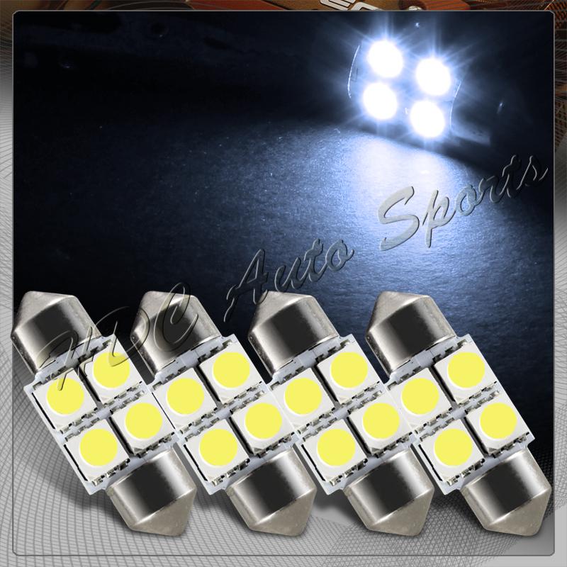 4x 31mm 4 smd white led festoon dome map glove box trunk replacement light bulbs