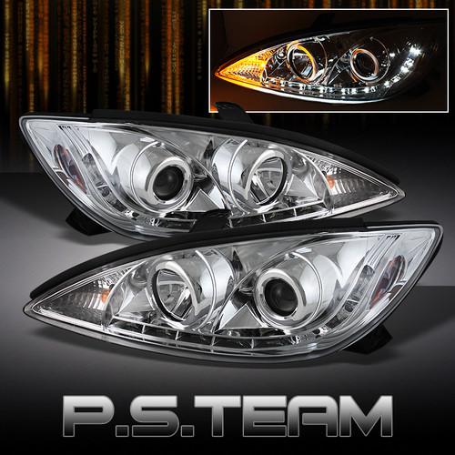 02-04 toyota camry clear projector headlights w/daytime led running lights lamps