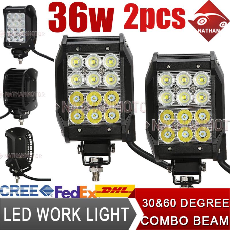 2x 36w 2520lm cree spot flood combo led work offroad lamp light jeep 4wd utb atv