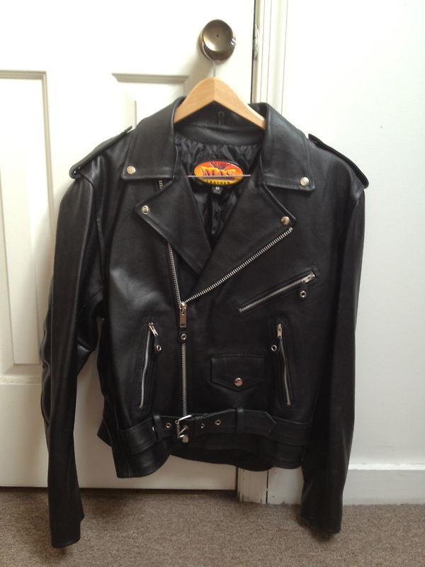 Black leather police motorcycle jacket-size m-new