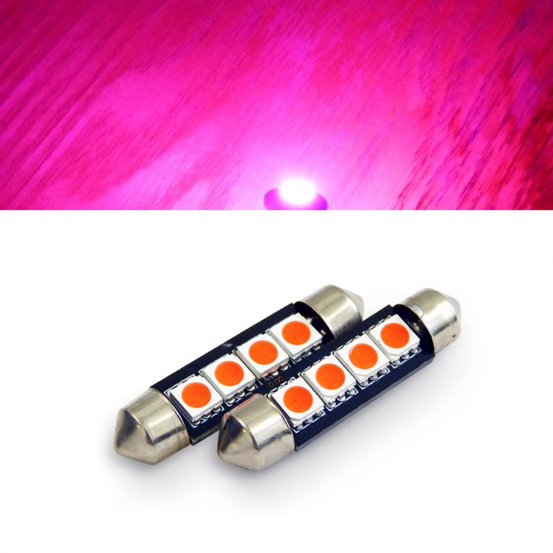 2x 42mm car interior 4 smd pink led light 3528 dome lamp bulb 211-2 578 212-2