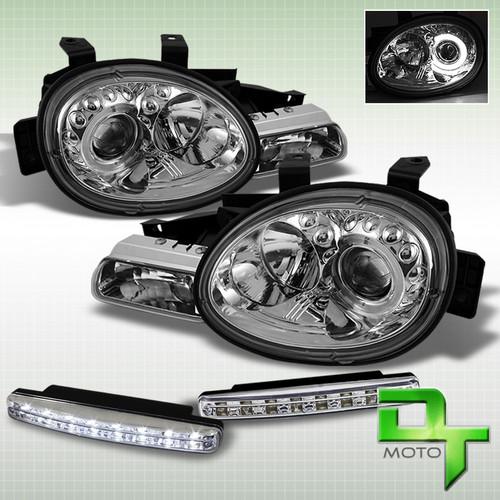 Drl led bumper fog+1995-1999 dodge neon halo projector chrome headlights+corner