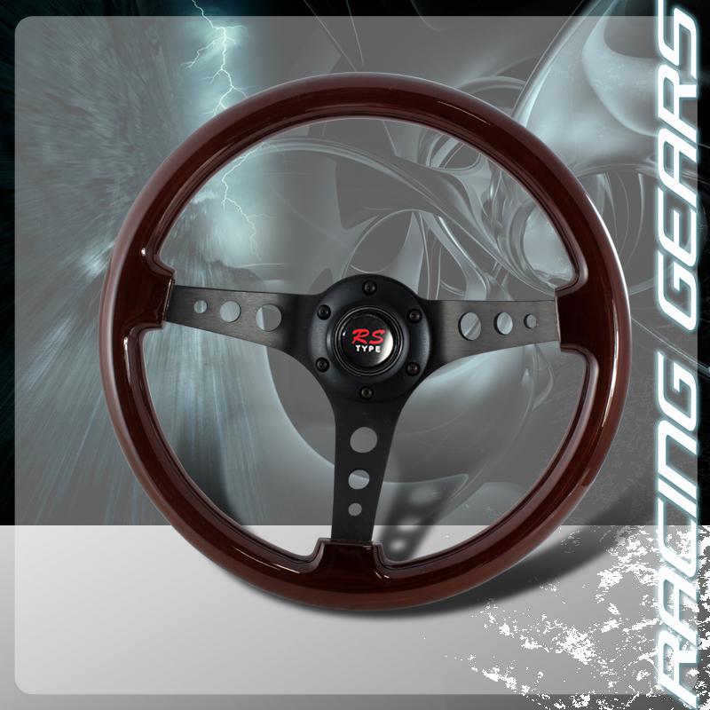 Universal jdm 345mm 6 bolt hole dark wood grain style deep dish steering wheel