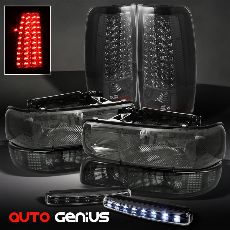 99-02 silverado smoke headlights + bumper + led tail lights + daytime led drl