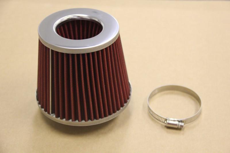 Red 3.0" short ram/cold intake tapered cone clamp-on 2-layer gauze air filter