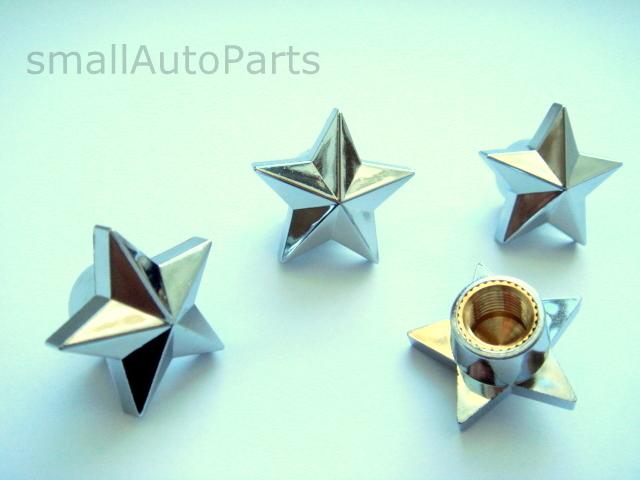 (4) custom chrome star tire/wheel stem air valve caps kit set 