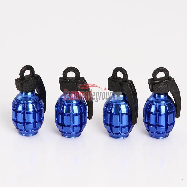 4x blue metal grenade design car motorcycle bike tire tyre rim valve dust caps