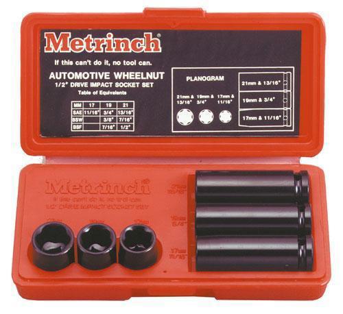 Metrinch 2460 6 piece 1/2" drive auto wheelnut impact socket set