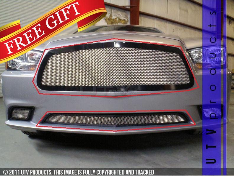 2011 - 2013 dodge charger main  & bumper 2pc black & chrome mesh grille kit 11 